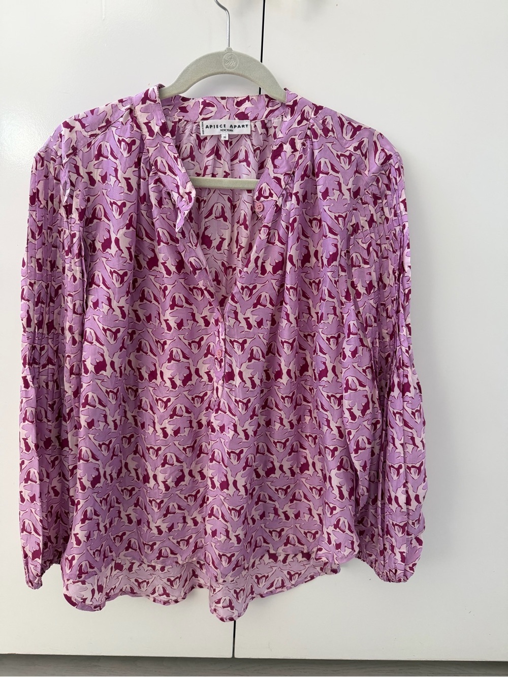 Apiece Apart Lilac and Magenta Floral V-Neck Blouse
